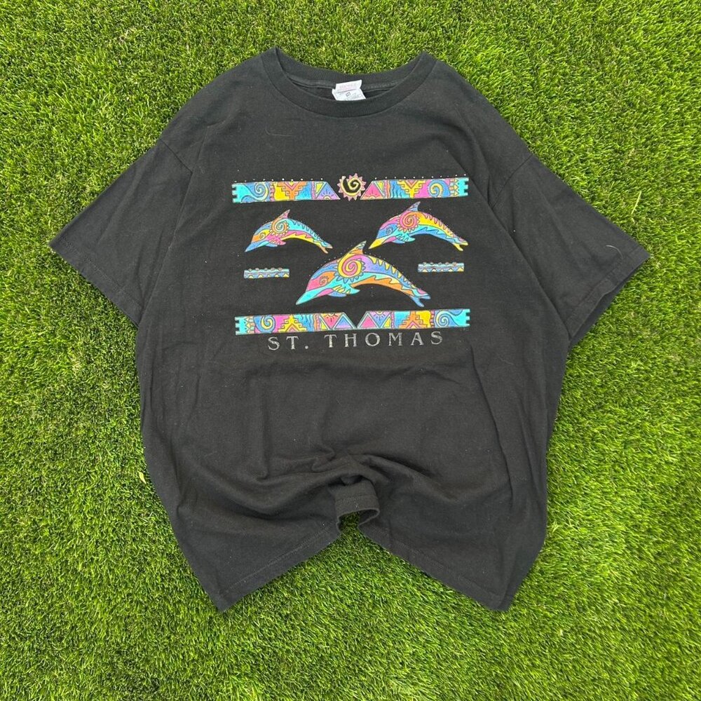 Vintage St Thomas Textured Dolphins Graphic Art Tee